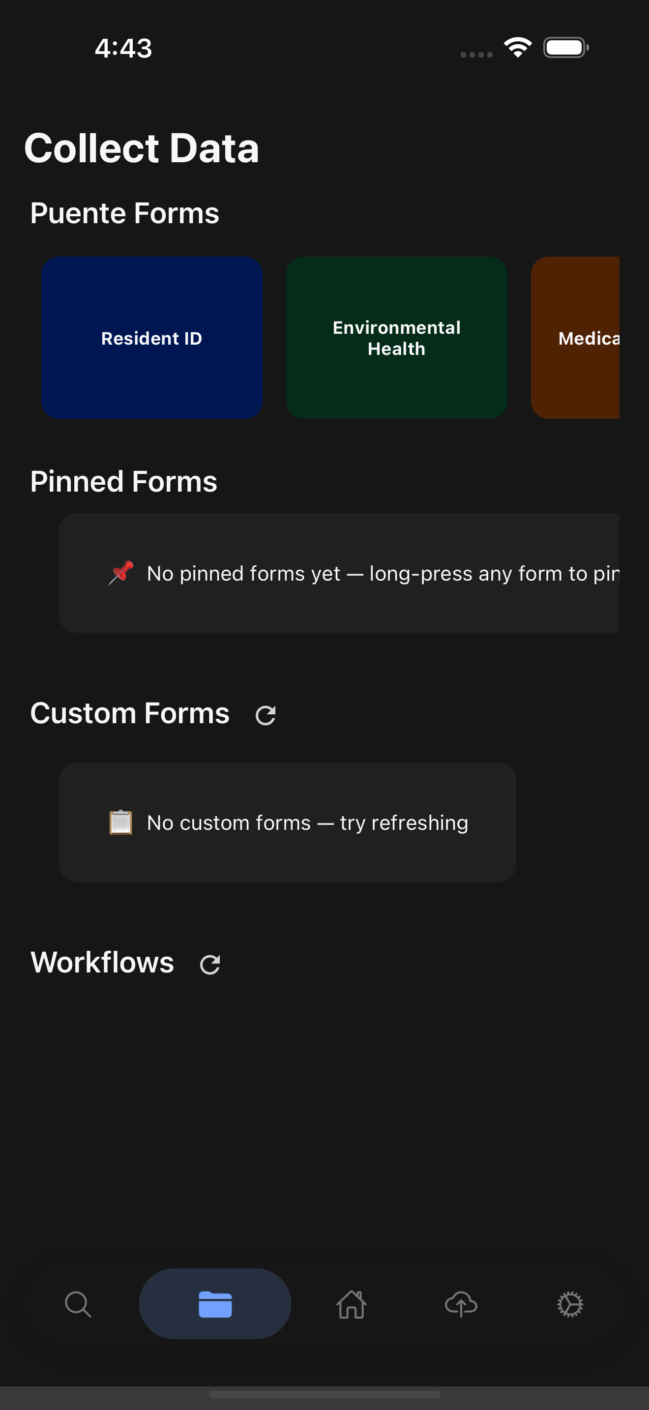 Collect Data screen in dark mode